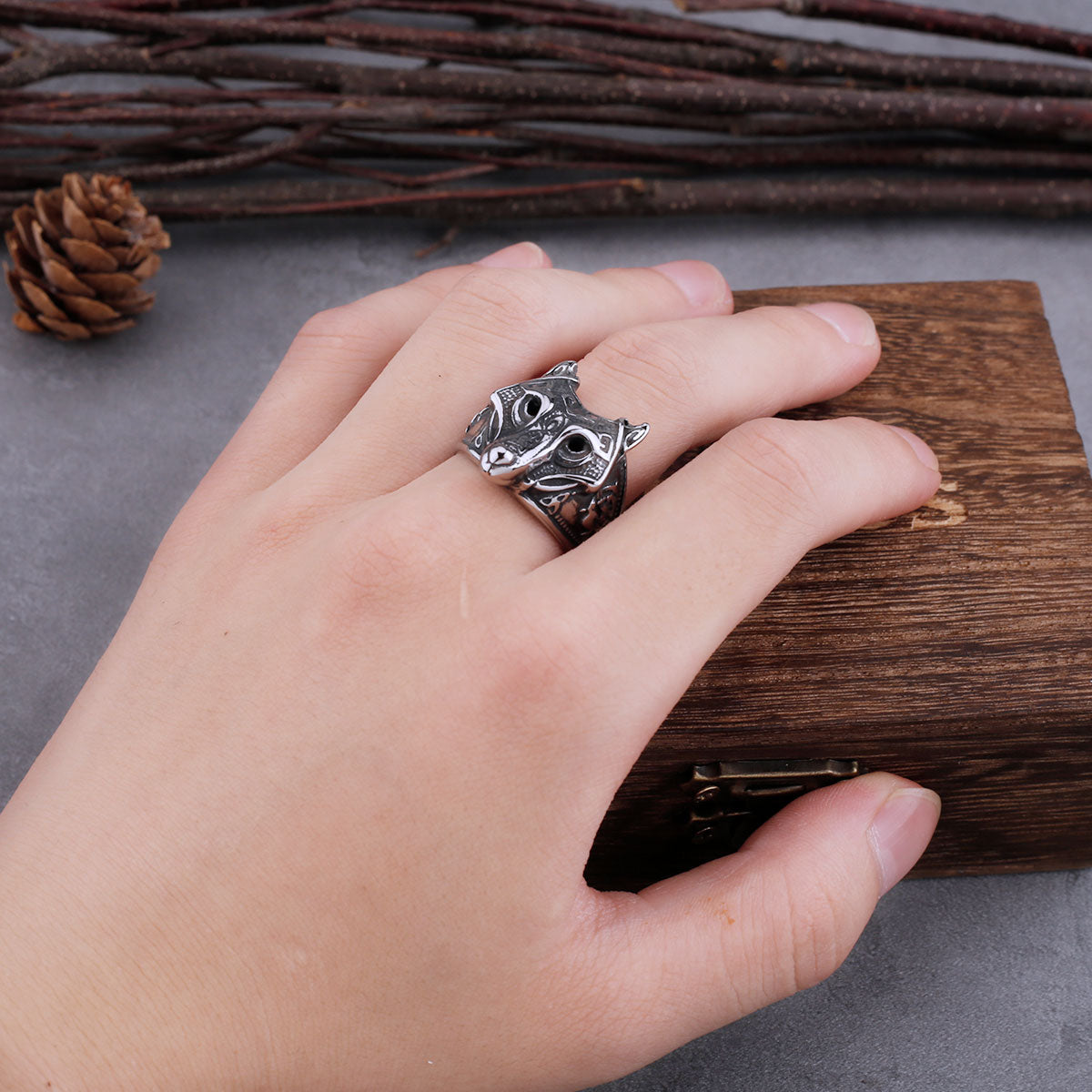 viking wolf symbol ring