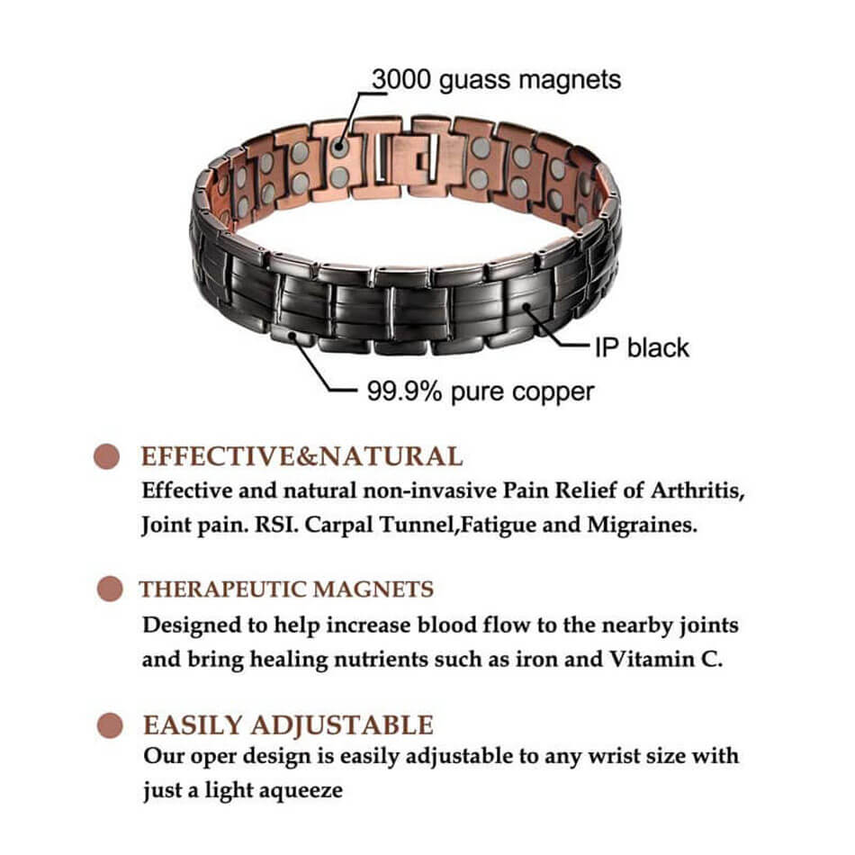 CLM310 100% Pure Copper Linked Magnetic Bracelet 210x15mm