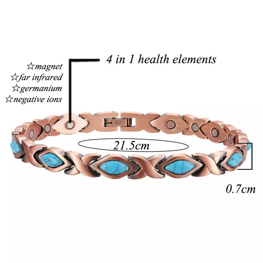 CLM38 100% Solid Pure Copper Linked Magnetic Turquoise Bracelet