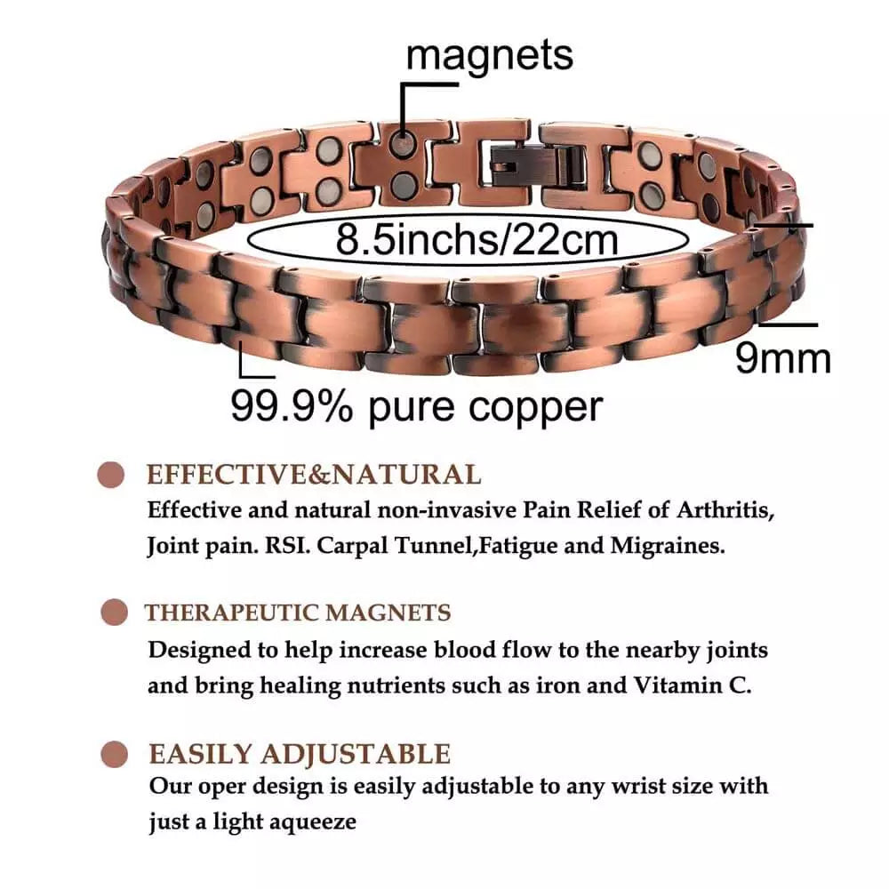 CLM316 100% Pure Copper Linked Magnetic Bracelet 215x9mm