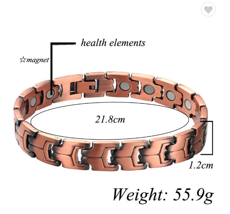 CB037 100% Solid Pure Copper Magnetic Bracelet Linked 220x12mm