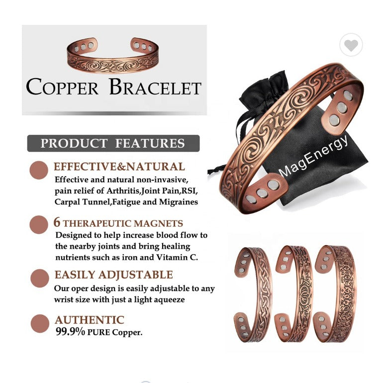 B14-1 100% Pure Copper Magnetic Band and Ring Set 'Koru '