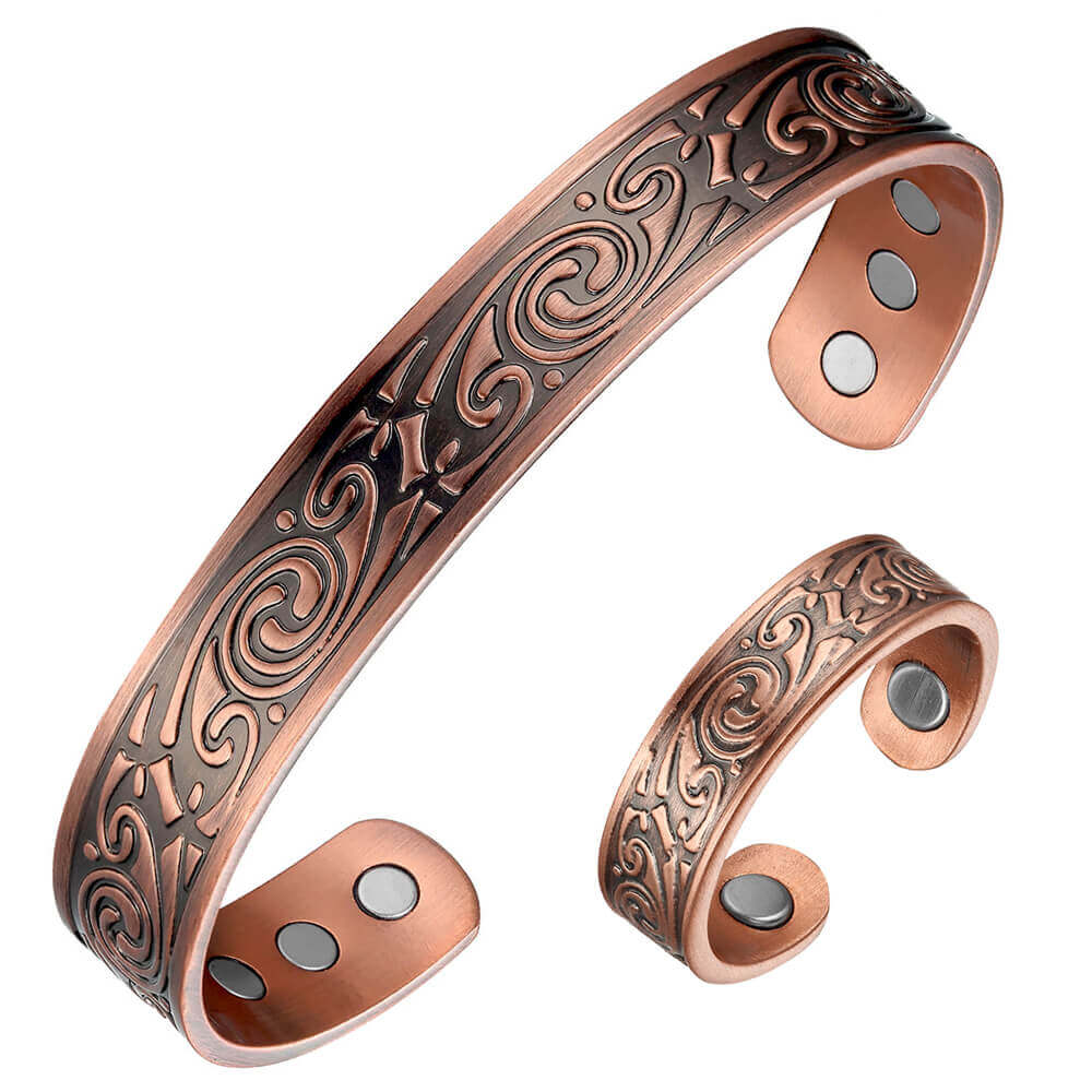 B14-1 100% Pure Copper Magnetic Band and Ring Set 'Koru '
