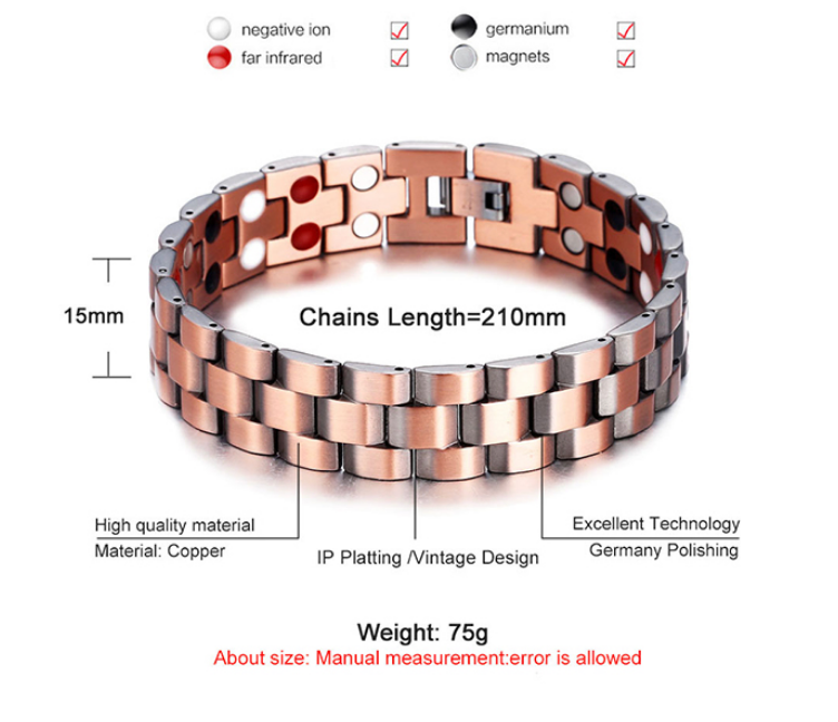 CB595 100% Pure Copper Linked 5 Elements Magnetic Bracelet 210 x150mm