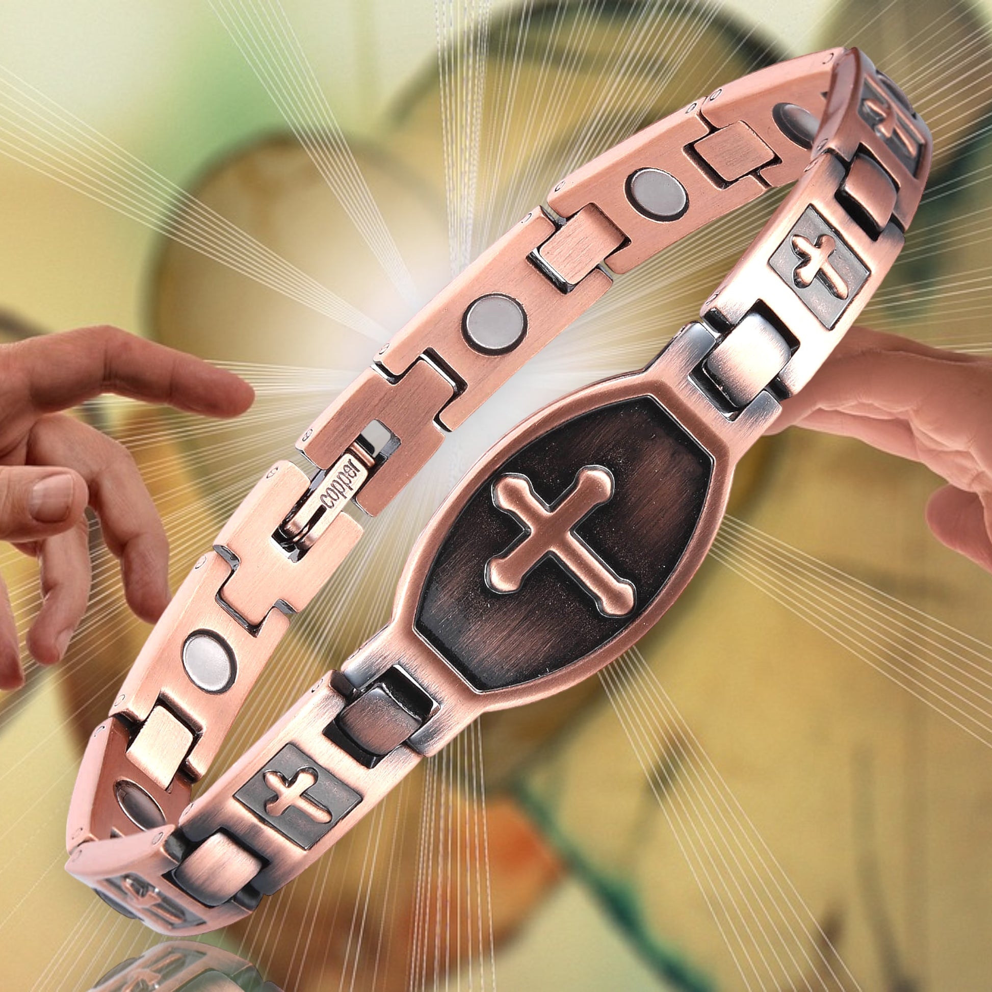 copper magnetic link christ cross