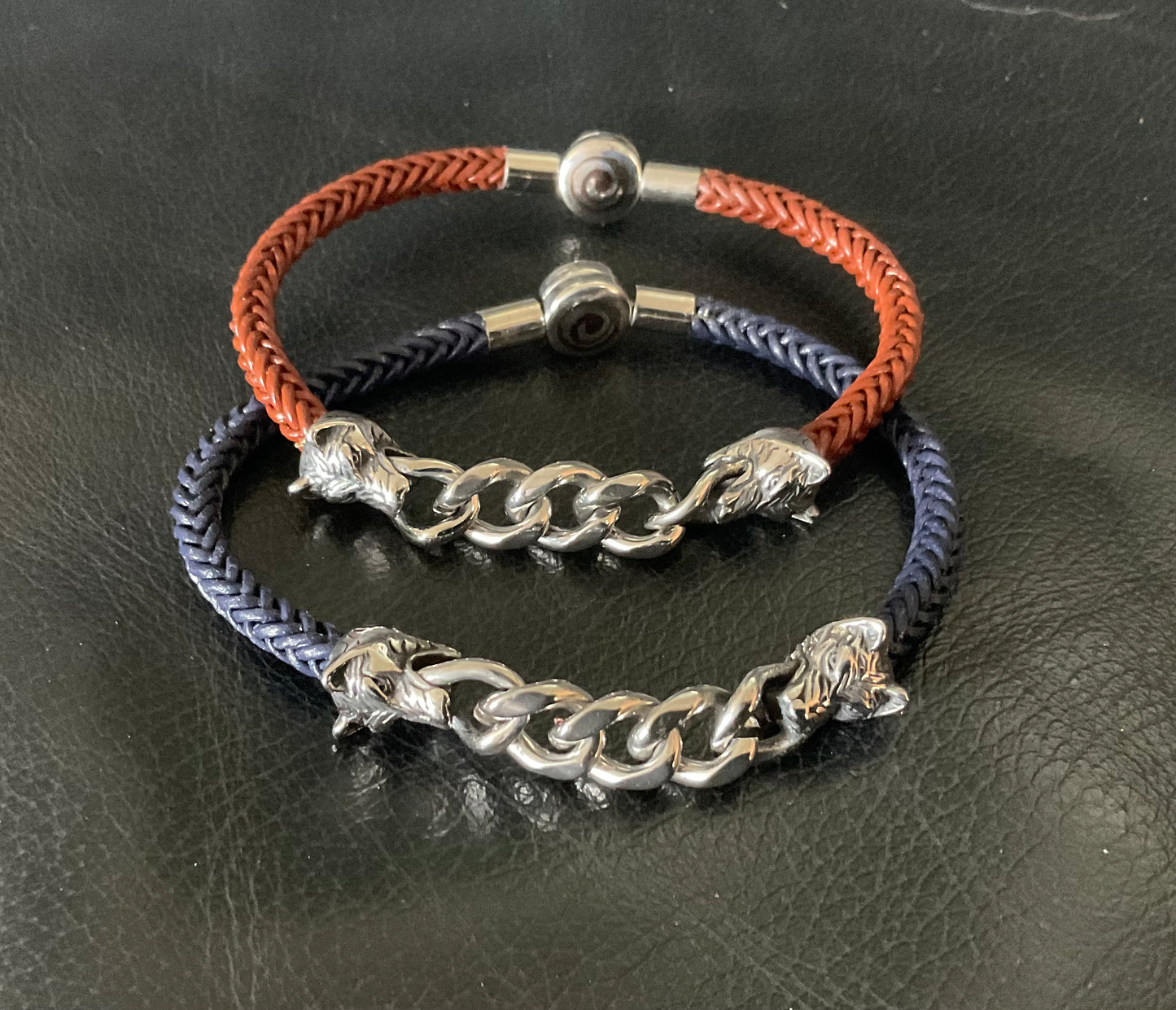 genuine leather wolf bracelet