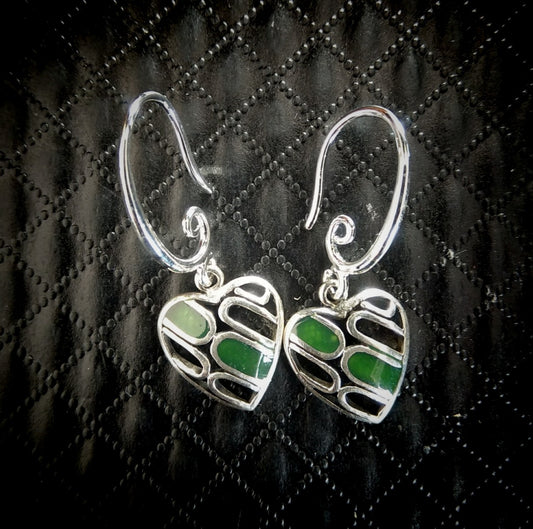 E07 Sterling Silver NZ Jade Heart Earings