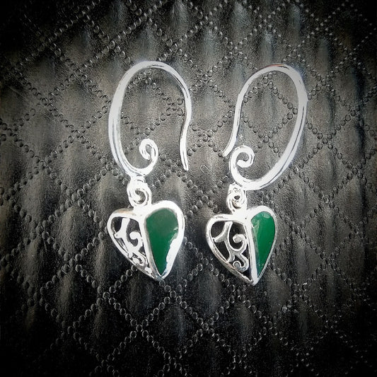 E06 Sterling Silver NZ Jade Koru Heart Earings