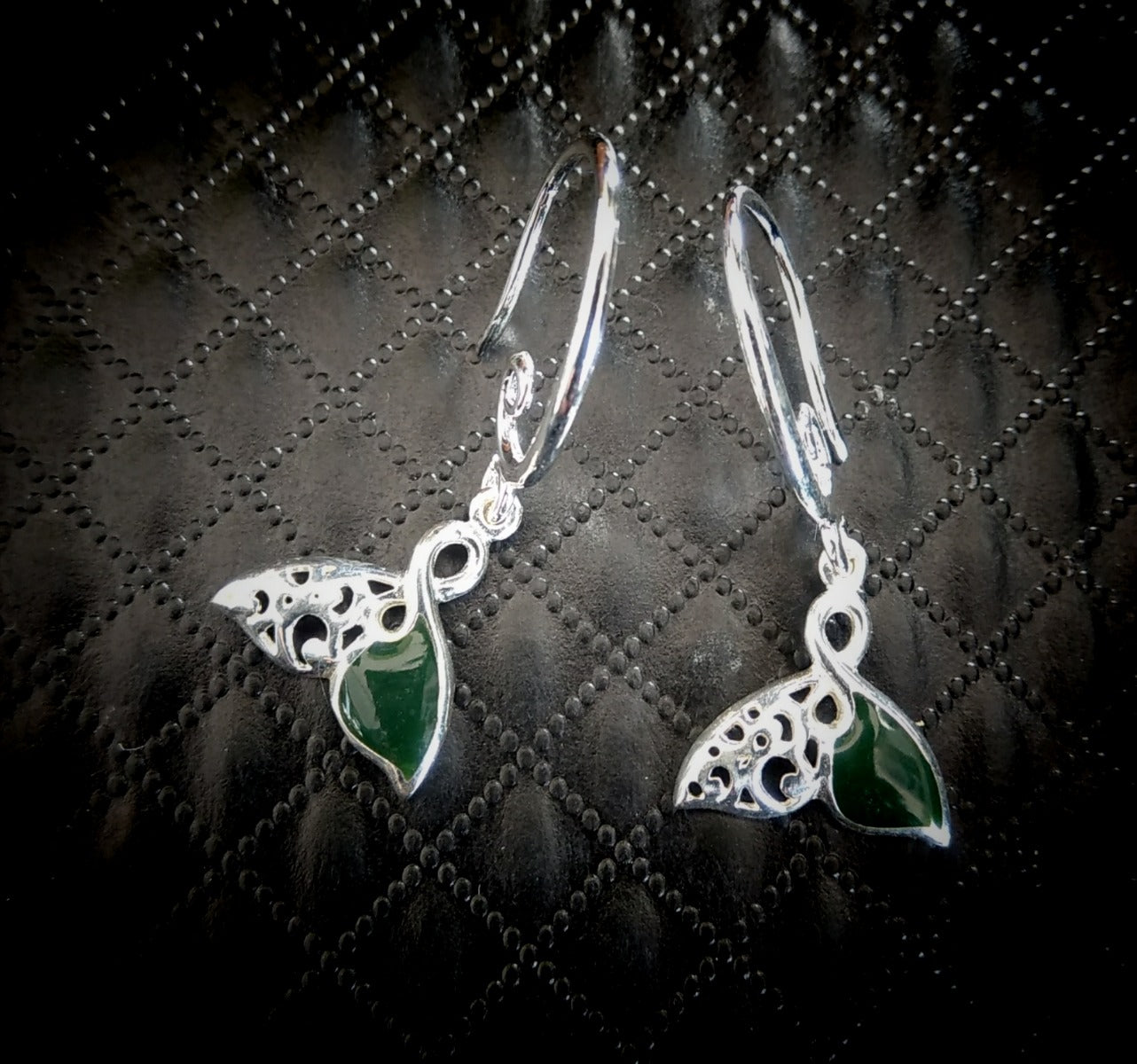 E09 Sterling Silver NZ Jade Whale Tail Earings