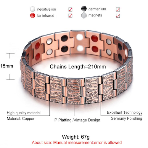 Twigs Magnets 5 Elements Copper Bracelet 220x15mm